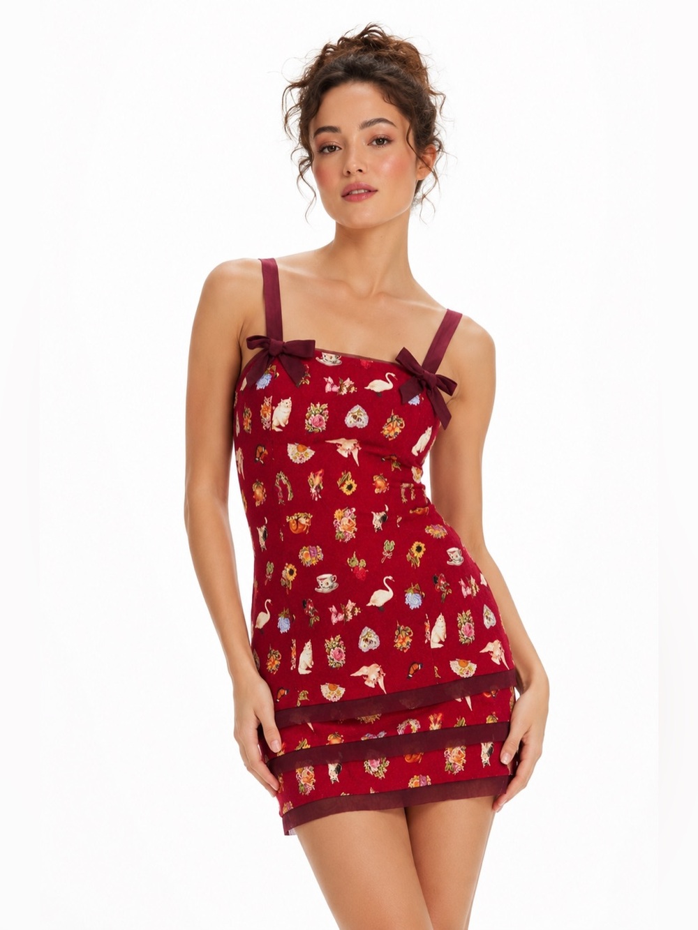Urban Outfitters Kimchi Blue Lyla Bow Detail Mini Dress Red Size Small NWOT